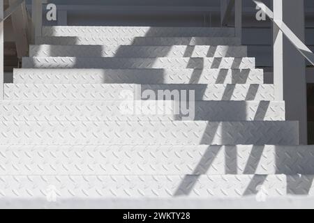 white metal checker plate stairs Stock Photo