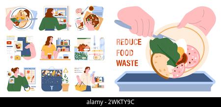 Leftovers set. Sustainable cooking, repurpose nextovers to reduce food ...
