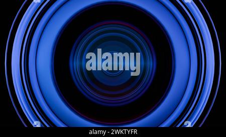 A close-up of a camera lens with multi-colored light painting effects, creating a vibrant and artistic interpretation of the lens's function and beaut Stock Photo