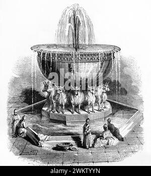 Illustration of the Supposed form of the Brazen Sea a Large Basin that stood in the Inner Court of the Temple of Jerusalem for the Priests to do their Stock Photo