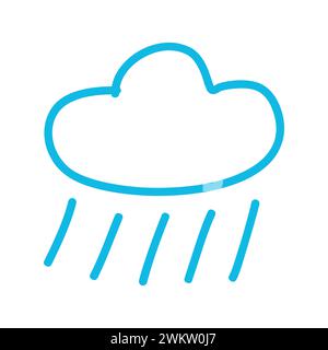 Blue Doodle Raining Cloud Line Icon Stock Vector