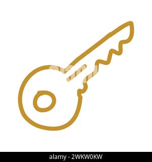 Doodle Golden Car Key Line Icon Stock Vector