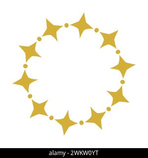 Golden Four Point Stars And Dots Pattern Round Frame Stock Vector