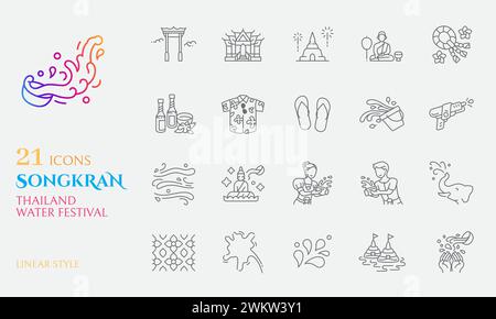 Songkran icon linear style for celebrate thailand water festival buddhism new year vector Stock Vector