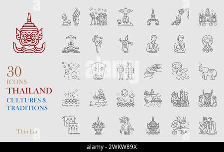 Thai tradition icon set vector illustration thin line Stock Vector