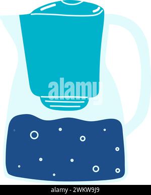 Hand drawn water vessel, decanter. Doodle vector illustration, water purification, hydration. Stock Vector