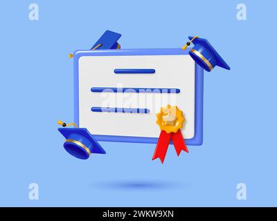 3d diploma with graduation caps. Stock Vector