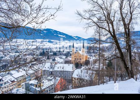 View of Bruneck-Brunico and Church of Santa Maria Assunta, Italy Stock Photo