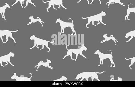 Dog silhouettes different breeds in various poses. Endless texture. Seamless pattern. Design for fabric, decor, wallpaper, wrapping paper, printing. V Stock Vector