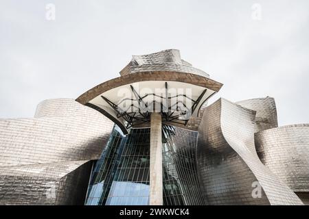 BILBAO, SPAIN - JUNE 14, 2023: Detail of the back side of the Guggenheim Museum on the bank of the Nervion river in Bilbao, Spain. Stock Photo