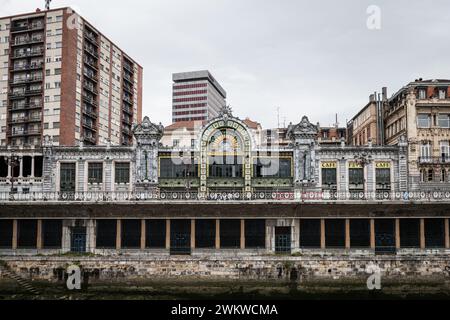 BILBAO, SPAIN - JUNE 14, 2023: Facade of the Abando Indalecio Prieto railway station in Bilbao (former Estacion del Norte). Stock Photo