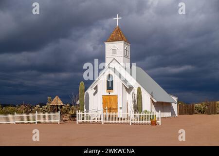 The Elvis Memorial Chapel - a movie prop that was built for the 1969 Elvis Presley western Charro!, Apache Junction, Arizona, USA Stock Photo