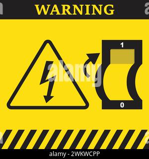 Thunderbolt symbol in a triangle and electric swtich button with the word warning Stock Vector