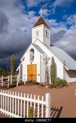 The Elvis Memorial Chapel - a movie prop that was built for the 1969 Elvis Presley western Charro!, Apache Junction, Arizona, USA Stock Photo