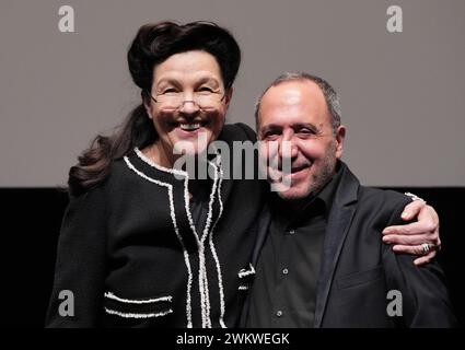 Berlin, Germany. 22nd Feb, 2024. Bettina Reitz, President of the Munich Film and Television Academy, and Abbas Fahdel, member of the Berlinale jury for documentaries, photographed at the Haus der Berliner Festspiele during the award ceremony of the Berlinale Camera to director Reitz. The 74th Berlin International Film Festival will take place from February 15 to 25, 2024. Credit: Soeren Stache/dpa/Alamy Live News Stock Photo