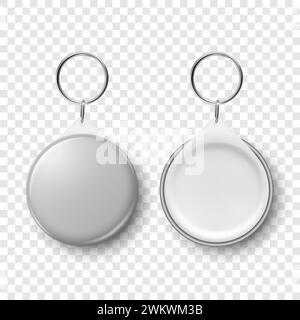Vector 3d Realistic Grey Blank Round Button Badge with Ring Holder Closeup, Isolated. ID Badge Design Template, Mockup. Design Template for Access Stock Vector
