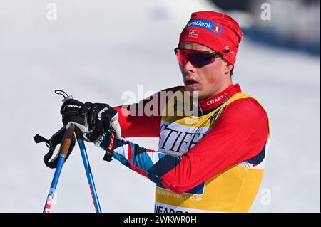 Norway's Harald Ostberg Amundsen after finishing second in men's 10 K freestyle at Wirth Park during the FIS cross country World Cup Loppet Cup there. Stock Photo