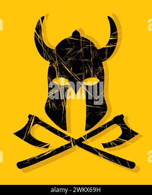 Viking helmet and axe symbol, vector grunge effect Stock Vector