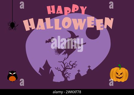 Halloween template background with the Halloween text and the scarecrow pumpkin. Vector illustration. Stock Vector