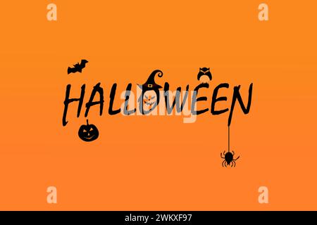 Halloween template background with the Halloween text and the scarecrow pumpkin. Vector illustration. Stock Vector