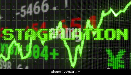 Image of stagflation text in green over graph and financial data processing Stock Photo