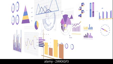 Image of statistics and financial data processing over white background Stock Photo