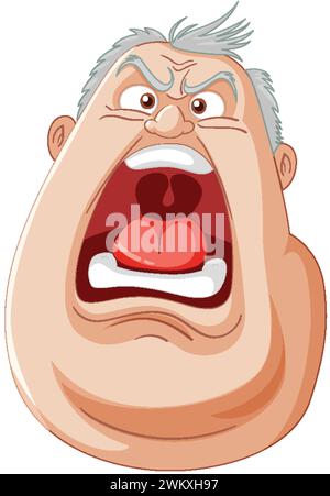 Cartoon of a man yelling with a furious expression. Stock Vector