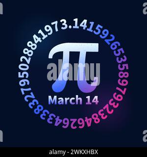 PI Day March 14 round vector colored background - Pi Digits in circle-shape Mathematics concept distressed illustration Stock Vector