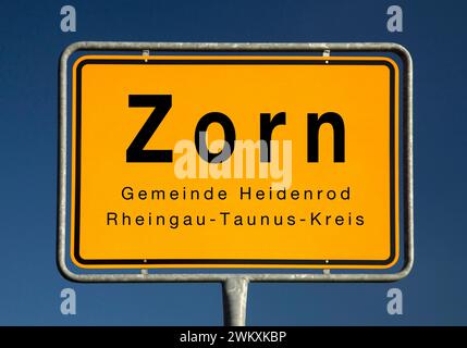 Place name sign Zorn, district of the municipality of Heidenrod, Rheingau-Taunus-Kreis, Hesse, Germany Stock Photo