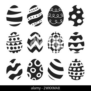 Easter eggs icons set doodle style. Set of easter eggs hand drawn isolated on white background. Stock Vector