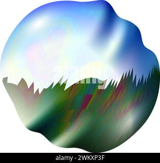 Liquid chrome vaporwave styled abstract twisted ball shape. Fluid drop, Y2K styled hologram abstraction. Stock Vector