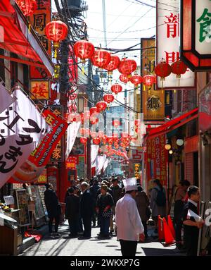 Market Street in Yokohama Chinatown, Yokohama, Kanagawa Prefecture, Japan. Stock Photo