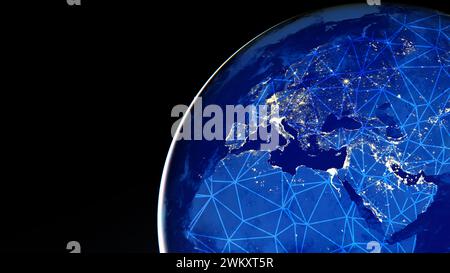 Global network over the world. Digital network infrastructure concept. Elements of this image furnished by NASA. Stock Photo