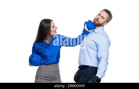 anger management. business fight with two businesspeople. businesspeople fight against each other. business fight. business partners fighting in Stock Photo