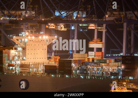 Athens, Greece - November 15, 2017: loading of container carrier at the harbor of Perama in Athens. Stock Photo