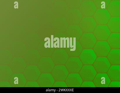 Modern geometric green hexagons on greenish yellow background. Abstract technology background. Full frame geometric honeycomb pattern with copy space. Stock Photo