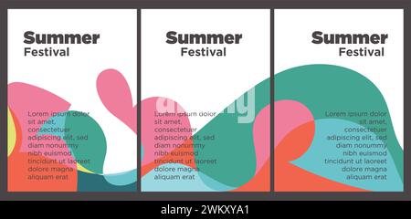 Summer Music Festival event publication set with abstract background illustration vector template Stock Vector