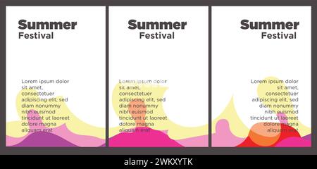 Summer Music Festival event publication set with abstract background illustration vector template Stock Vector