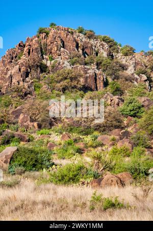 The Rugged Landscape of Fort Davis National Historic Site, Historic United States Army fort in Texas, USA Stock Photo