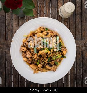 Stir-fried Chicken with Dried Bamboo Shoots in Chinese Dish Stock Photo