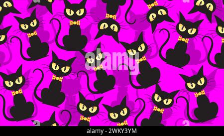 Art illustration background seamless design concept colorful icon symbol logo of black cat Stock Vector