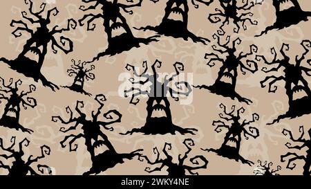 Art illustration background seamless design concept colorful icon symbol logo of scare tree Stock Vector