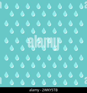 Seamless Water Drop pattern background vector. Rain. Falling water drops. Shades of blue. Stock Vector