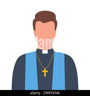 Catholic priest portrait. Catholic priest in a cassock with a cross. Vector illustration Stock Vector