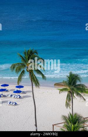 Aerial View of the White Sands & Turquoise Atlantic Ocean At Needhams Point Beach, Christ Church, Barbados Stock Photo