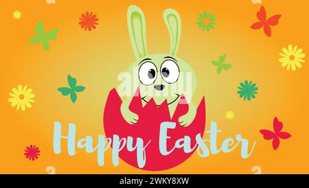 Happy Easter. Easter card. Easter bunny in an eggshell. Easter illustration with rabbit and egg Stock Vector
