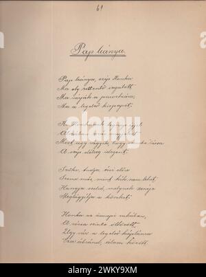 Kada Ilona kézzel írt verseskötete 1907-ből / manuscript of poems by Ilona Kada from 1907 / poetry book / Pap Leánya című vers Stock Photo