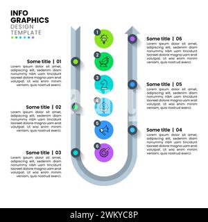 Infographic template with icons and 6 options or steps. Arrow. Can be used for workflow layout, diagram, banner, webdesign. Vector illustration Stock Vector