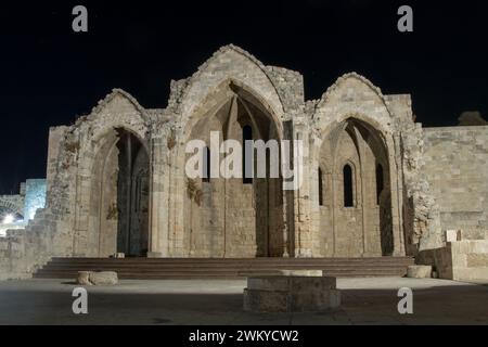 Ruins of the choir of the gothic church of the Virgin of the Burgh in the medieval city of Rhodes Stock Photo