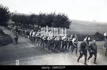 British soldiers marching through the countryside during a training exercise during the First World War. Stock Photo